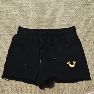 True Religion Women's Drawstring Fleece Black Shorts